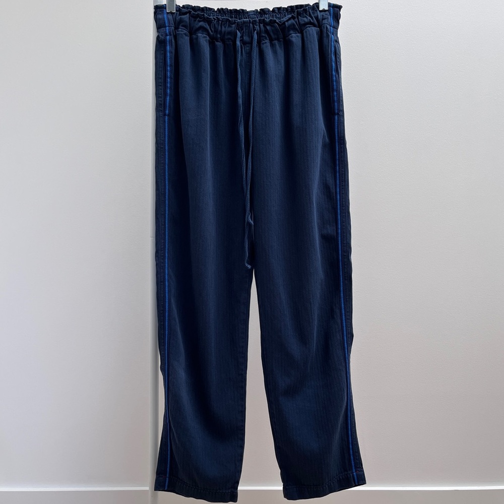 Xirena Rex pants M blue navy tide cotton drawstring side stripe cropped pant USA